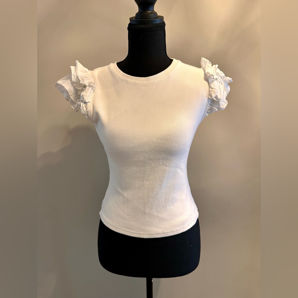 White Ruffle Sleeve Top